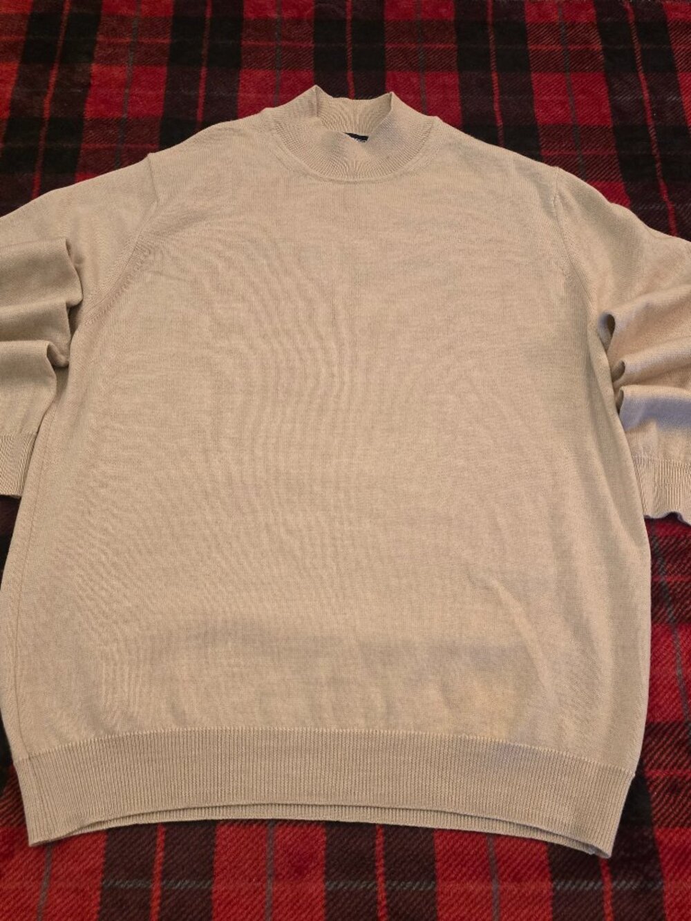 John Ashford 100% Extra Fine Merino Wool Beige Mock Neck Sweater S